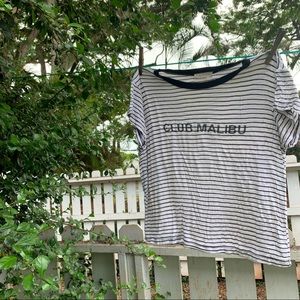 L.A. Hearts “Club Malibu” black and white striped shirt 🤍